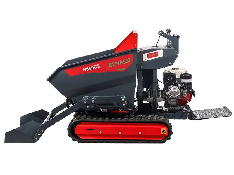 Benassi H660CS - Brouette à moteur sur chenilles - Benne dumper hydraulique avec pelle - Capacité charge 600 Kg - Transmission hydrostatique