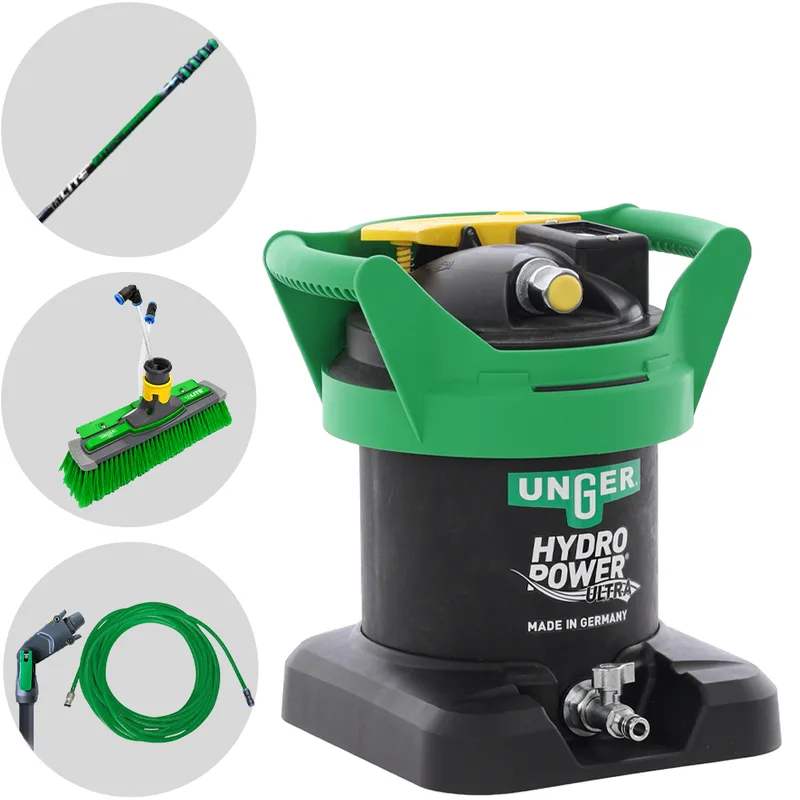 Unger Hydropower Ultra DI - Kit de nettoyage pour vitres et panneaux photovoltaïques - Perche télescopique en carbone 170-600 cm