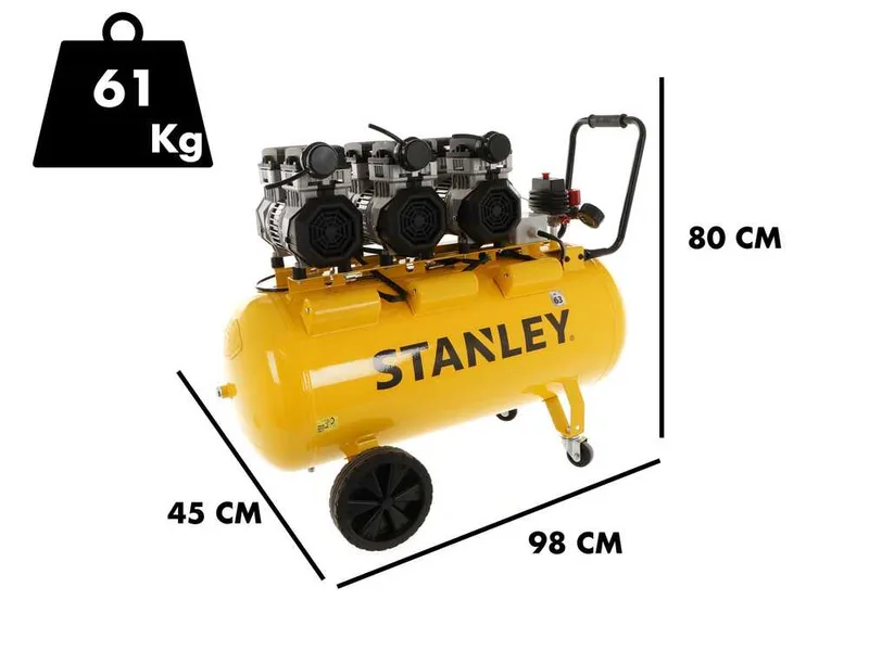 Stanley DST370/8/100-3 - Compresseur d'air électrique monophasé silencieux, oil-less - Moteur 3 CV - 100 L