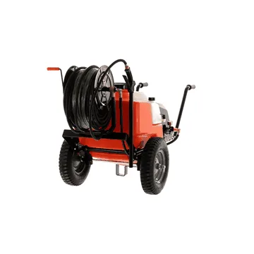 Pompe de pulvérisation à batterie Stocker 12V de 80 l art. 303 - Pompe de pulvérisation électrique sur chariot avec barre de pulvérisation et crochet d'attelage