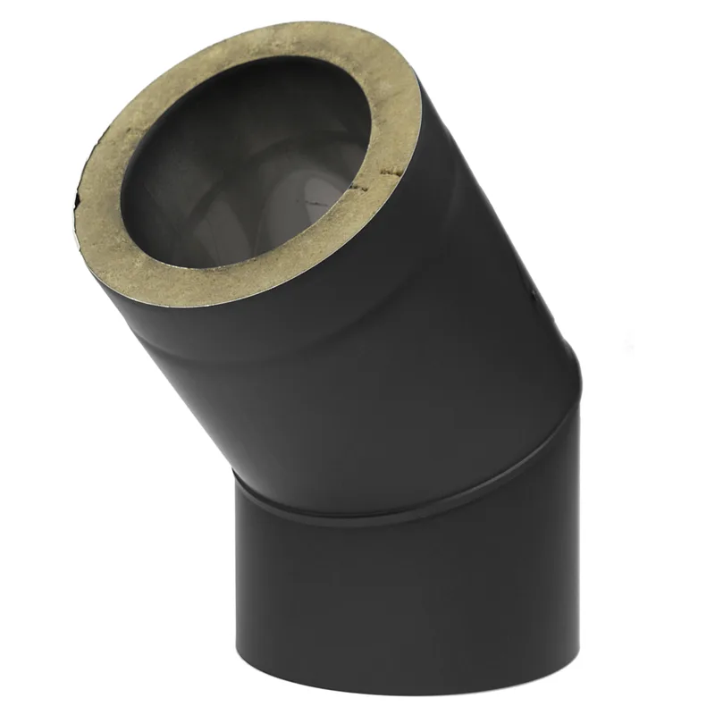 Raik Coltherm coude de tuyau de fumée 150mm noir double paroi 45° avec porte pour tuyau de fumée / conduit de fumée