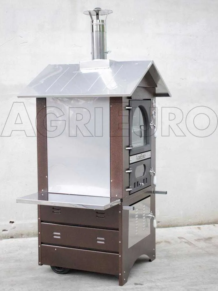 AgriEuro Medius 60 Deluxe EXT - Four à bois en acier d'extérieur - Cuivre émaillé - Inox