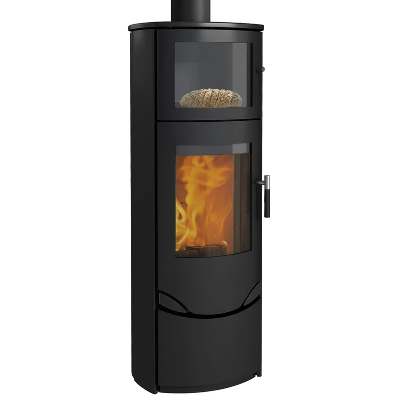 Lotus Prio 7 Poêle à bois Acier Noir avec compartiment four, RR arrière ou RR dessus