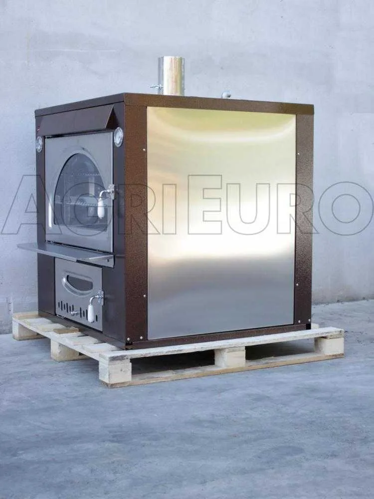 AgriEuro Maximus 80 Deluxe INC - Four encastrable à bois en acier - Cuivre émaillé - Inox