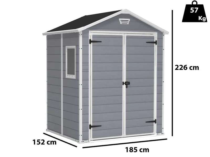 Keter Manor gris - Abri de jardin - Avec fenêtre latérale - 185x152x226 cm
