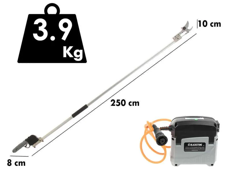 Sécateur électrique de taille Blackstone 450-BP avec perche BlackStone 32-H de 2,5 mt - batterie et chargeur inclus - Diamètre de coupe 45 mm