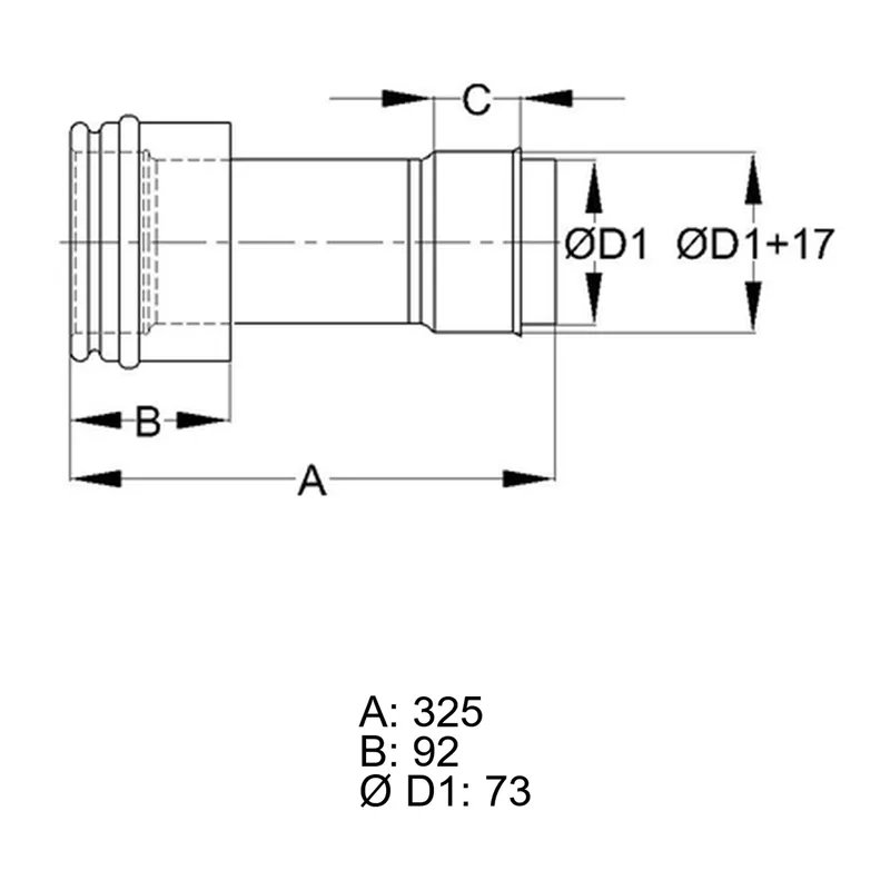 Schiedel manchon de raccordement Ø80 simple paroi, recoupable pour ICS Ø130 mm double paroi brillant