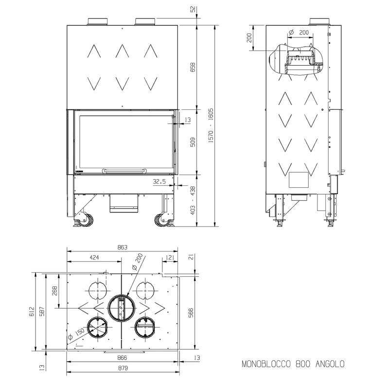 Insert de cheminée La Nordica Monoblocco 800 Angolo (Droit) DX