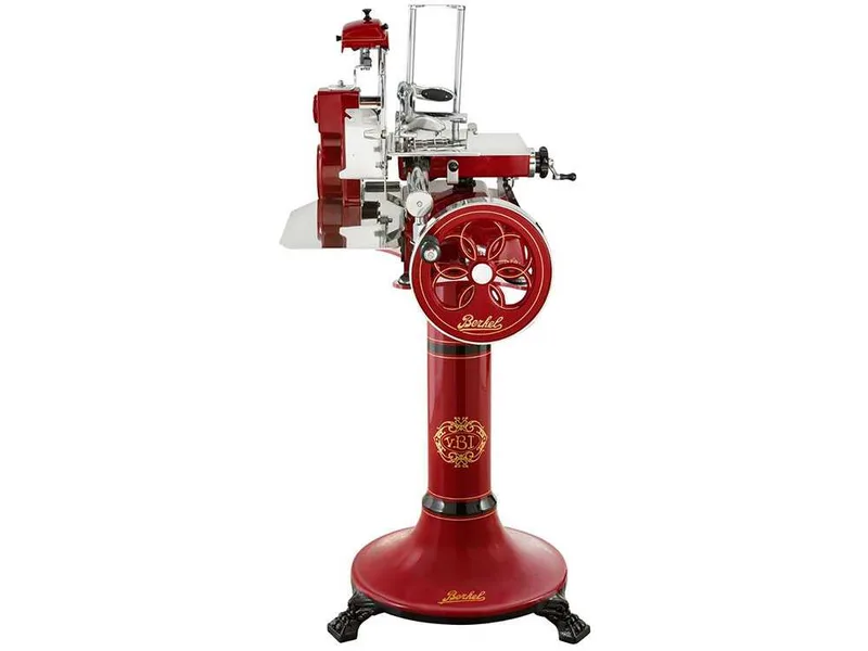 Berkel Tribute Rouge - Trancheuse à volant avec piédestal - Lame en acier inox au chrome de 300 mm
