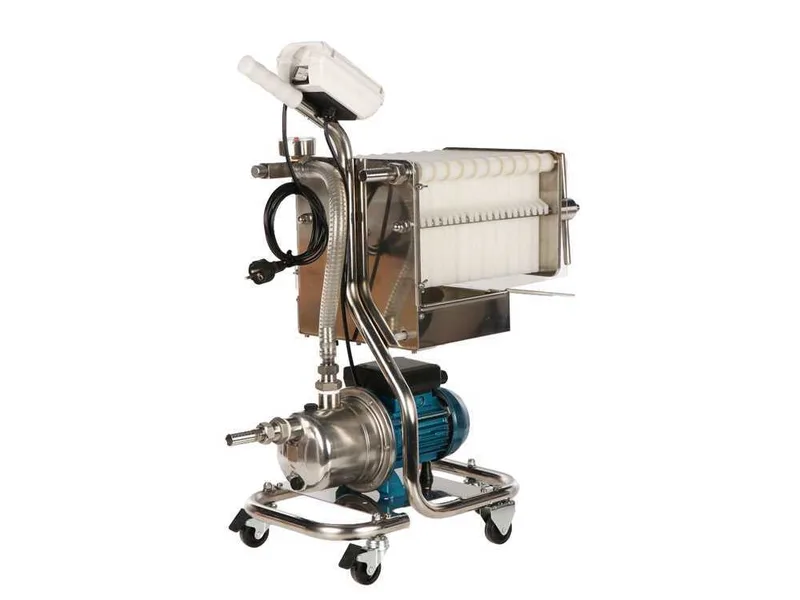 Tellarini CrystalPro Plus 20 - Filtre à plaques pour vin sur chariot - Pompe INOX