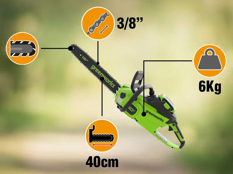 Greenworks CS40O6 - Tronçonneuse à batterie 60 V 4 Ah - Guide de 40 cm