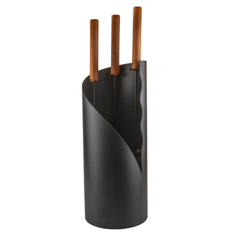 Raik Serviteur de cheminée Benno Set 3 pièces Noir avec long manche en bois