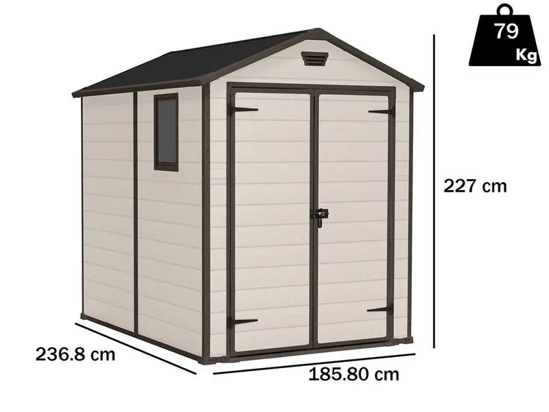 Keter Manor beige - Abri de jardin - Avec fenêtre latérale - 185x236x227 cm