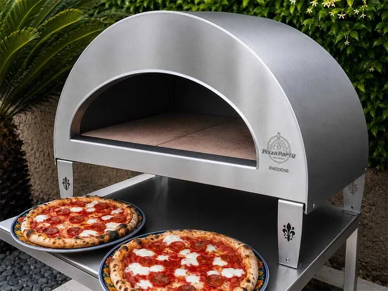 Pizza Party Emozione Silver - Four à pizza à gaz d'extérieur - Chambre de cuisson 40 x 70 cm - Sole en briques réfractaires