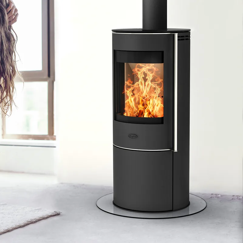 Fireplace Elite Toronto Poêle à bois en acier noir avec plaque de recouvrement en verre