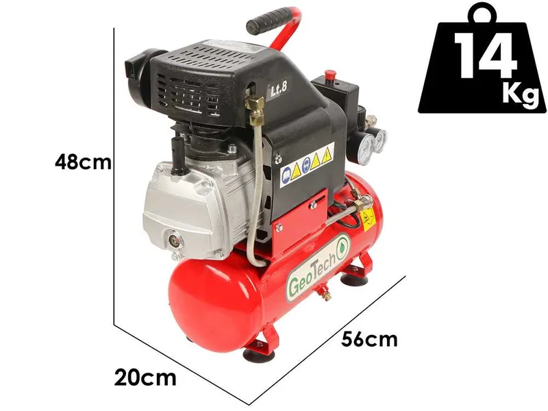 GeoTech AC9-8-20 - Compresseur d'air électrique compact portatif - Moteur 2 CV - 8 L air comprimé