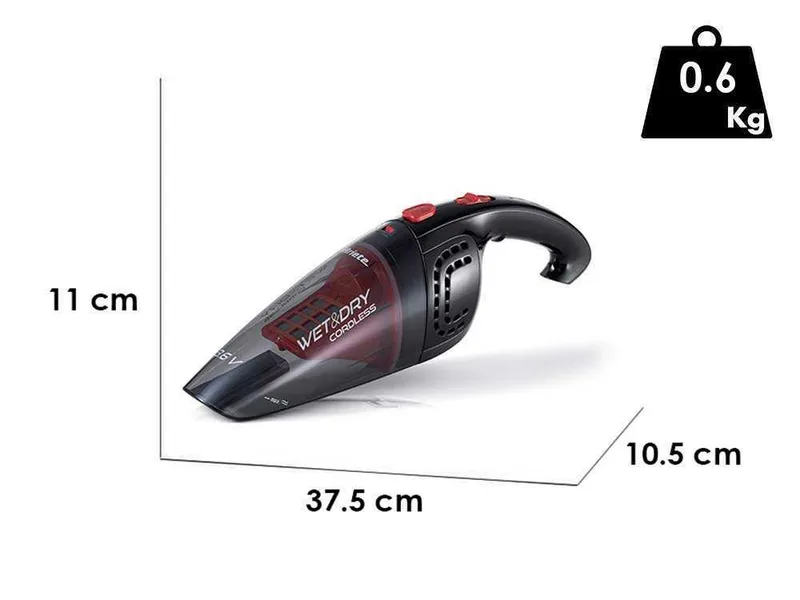Ariete 2474 - Ramasse-miettes sans fil Wet & Dry - Batterie de 3.6V - 1.2 Ah