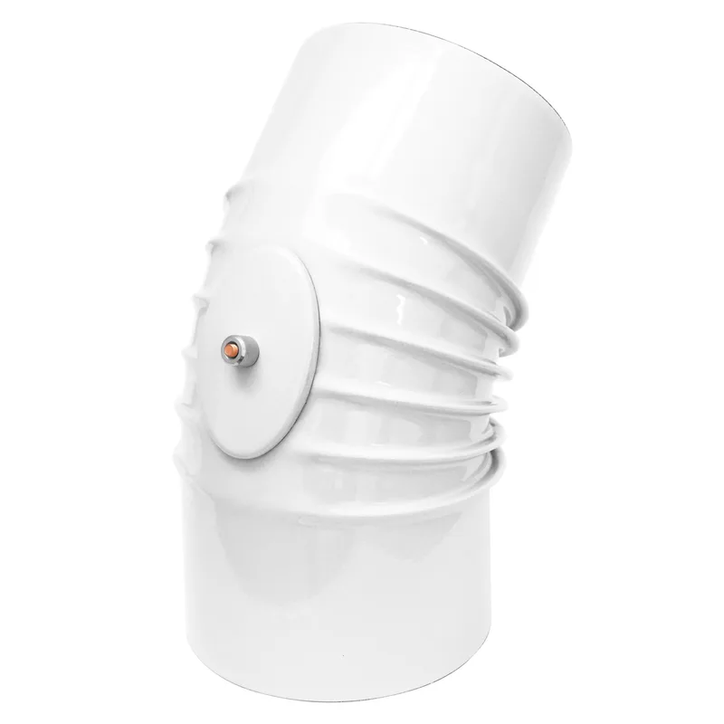 Coude de conduit de fumée / Coude de tuyau de poêle émaillé 150 mm - Coude à 45° nervuré blanc avec ouverture de nettoyage