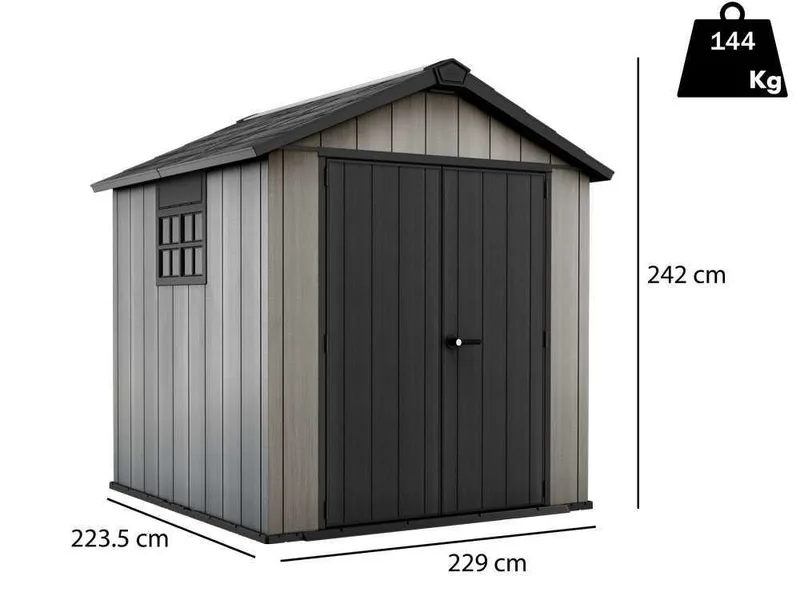 Keter Oakland 757 - Abri de jardin - Avec porte à double battant et fenêtre -229x223.5x242 cm