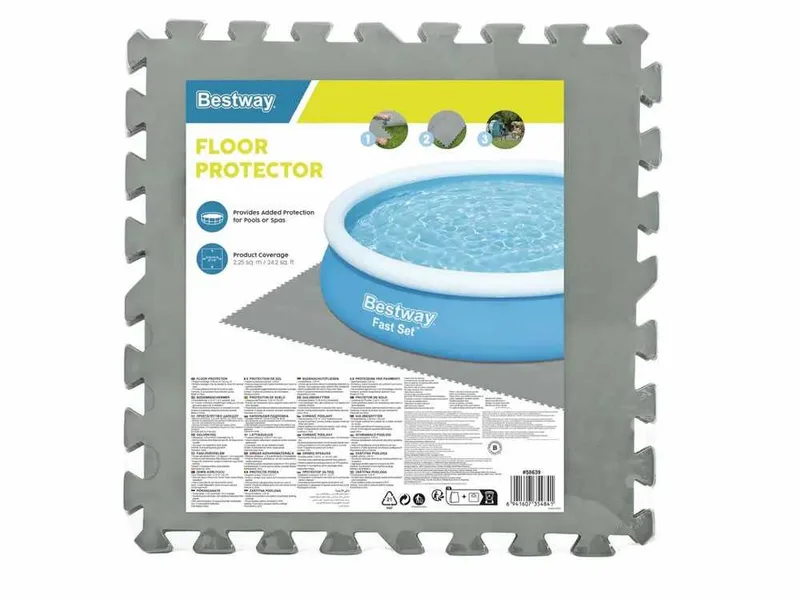 Tapis de sol gris pour piscine Bestway 58639 - Dalles 50 × 50 cm - 9 pièces