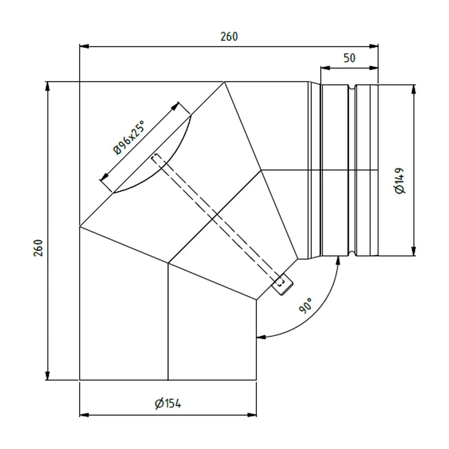 Raik Bogen LS diamètre 150/90° rétréci 3-pièces avec porte insérée gris