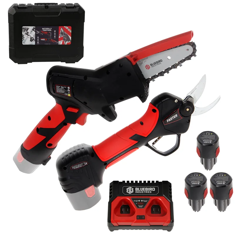 Blue Bird CS 22-04 & PS 23-25 Faster - Kit Élagueuse à batterie + Sécateur électrique de taille - 12.6 V 2.5 Ah - Diamètre de coupe 23 mm