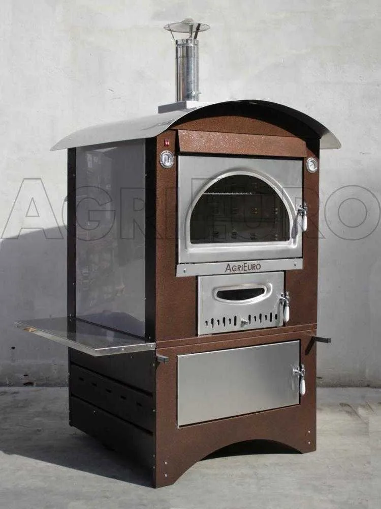AgriEuro Maximus 80 Deluxe EXT - Four à bois en acier d'extérieur - Cuivre émaillé - Inox