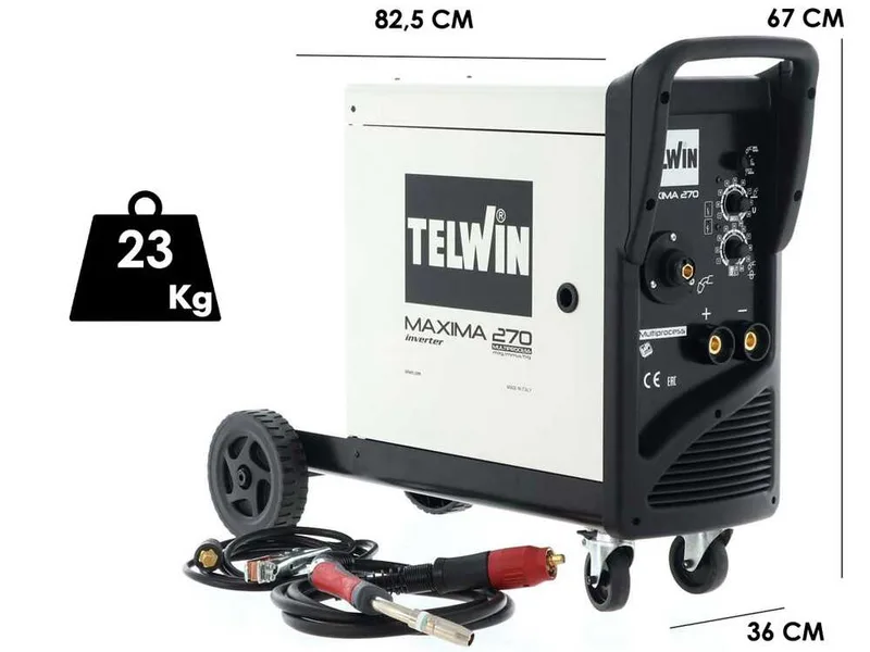 Poste à souder inverter à fil Telwin Maxima 270 Synergic - pour mig-mag/flux/brazing/mma/tig DC - lift - gaz/no gaz