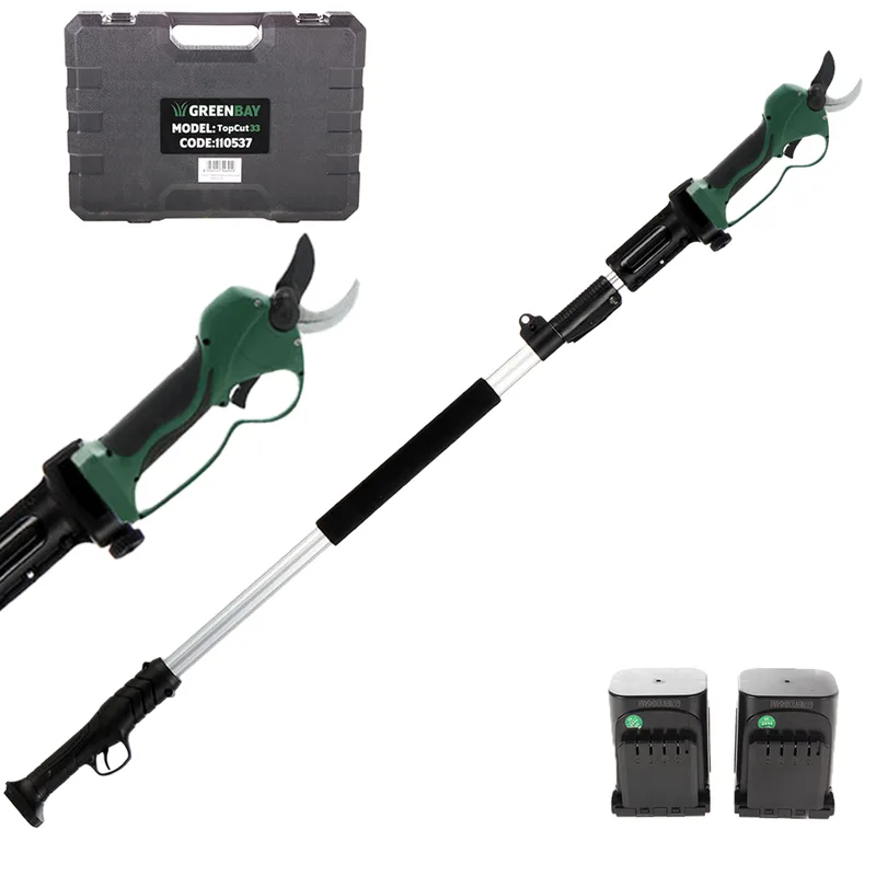 Sécateur électrique de taille Greenbay TopCut 33 - avec perche de rallonge de 1.5 à 2.1 m - Diamètre de coupe 32 mm