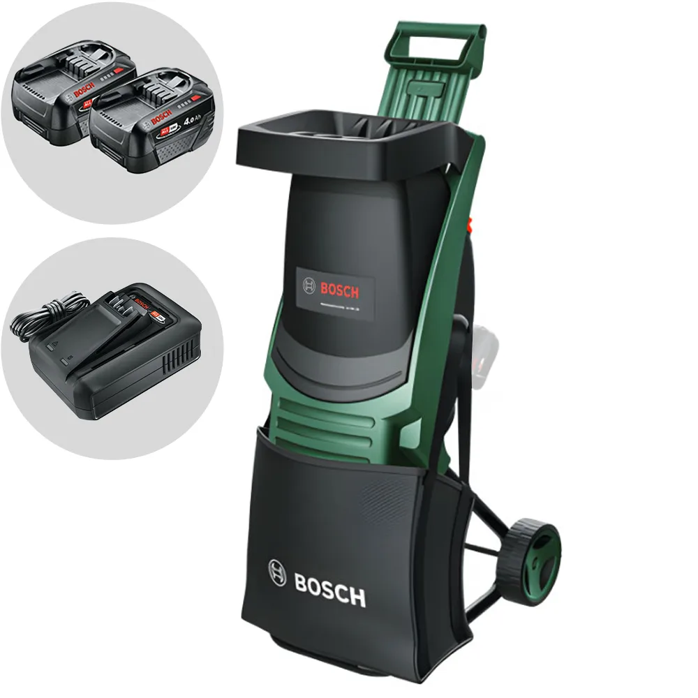 Bosch UniversalShredder - Broyeur de jardin à batterie 36V - avec bac de ramassage - 2x18V/4Ah