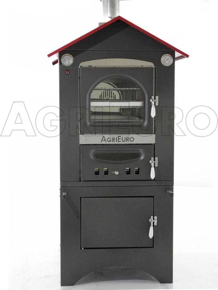 AgriEuro Medius 80 EXT - Four à bois en acier d'extérieur - Ventilé - Toit rouge