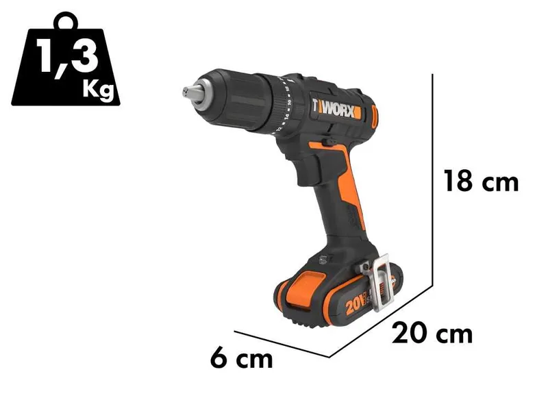 Worx WX370 - Visseuse perceuse à percussion sur batterie - 20V/2Ah