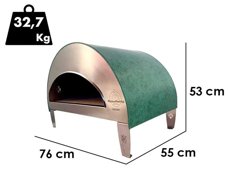 Pizza Party Emozione Acquamarina - Four à pizza à gaz d'extérieur - Chambre de cuisson 40 x 70 cm - Sole en biscotto réfractaire