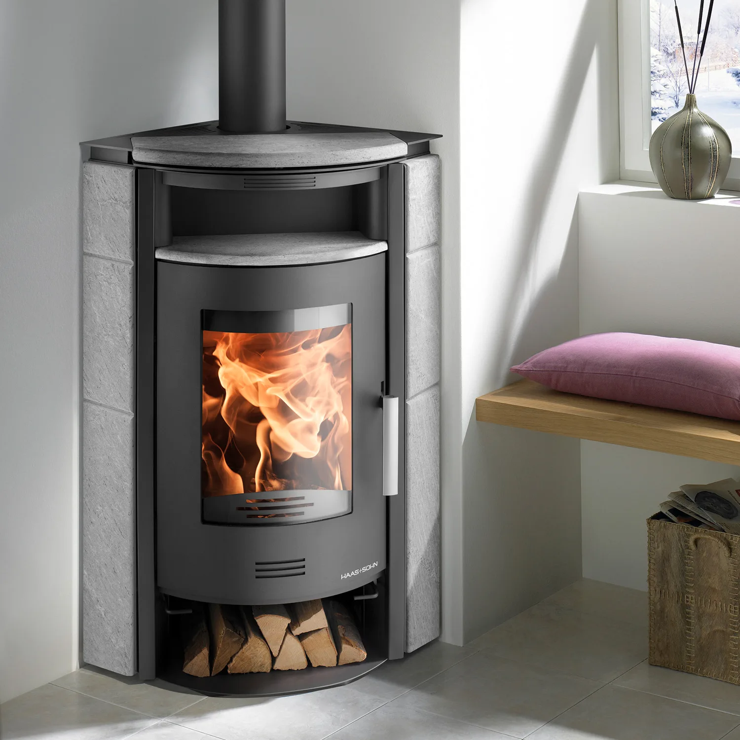 Haas+Sohn Kuopio II Poêle à bois Anthracite/Serpentino