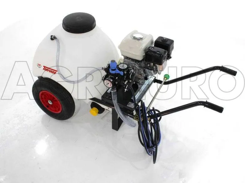 Motopompe de pulvérisation Comet MTP MC 25 - Loncin 148F-2 sur chariot et cuve 120L