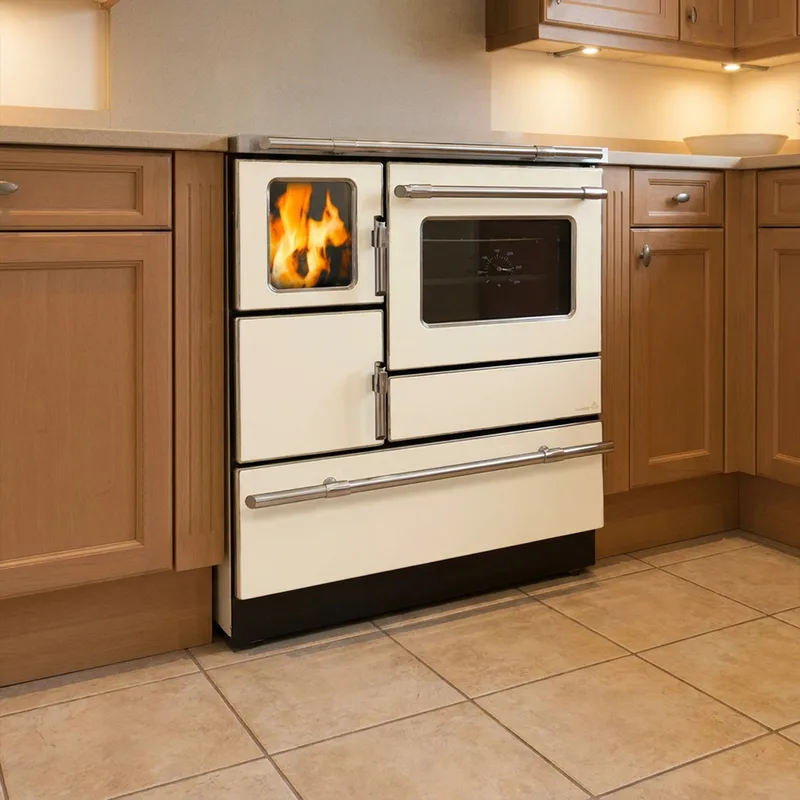 Wamsler K 128 F Cuisinière à bois à droite crème beige avec plaque en acier