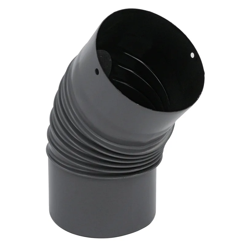 Coude de conduit de fumée / Coude de tuyau de poêle émaillé 150 mm - Coude à 45° nervuré gris avec ouverture de nettoyage.