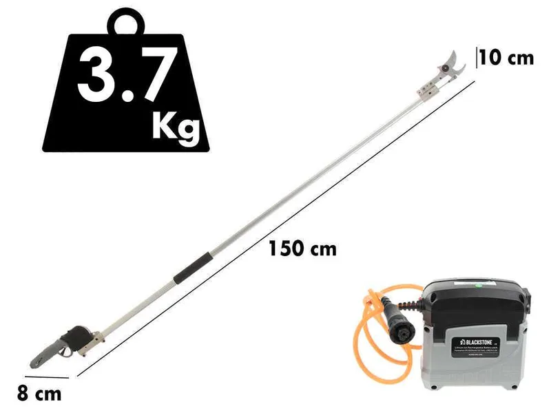 Sécateur électrique de taille BlackStone 450-BP avec perche BlackStone 25-H de 1,5 mt - batterie et chargeur inclus - Diamètre de coupe 45 mm