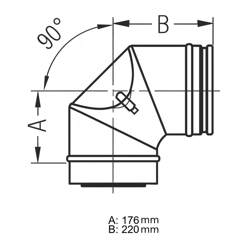 Schiedel ICS coude 90° Ø180 mm avec ouverture de nettoyage plat pour combustibles solides double paroi brillant