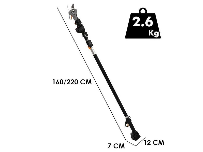 Volpi KV390 - Sécateur électrique de taille - 2x 21.6V 2.5Ah + Perche de rallonge - Diamètre de coupe 40 mm