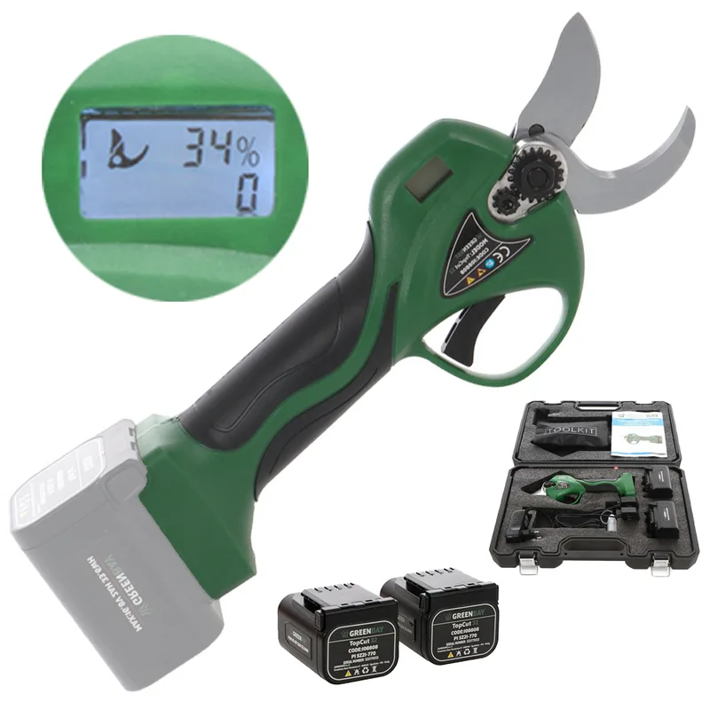 Sécateur de taille à batterie GreenBay TopCut 32 - 2 batteries de 16.8V - 2Ah - Diamètre de coupe 32 mm