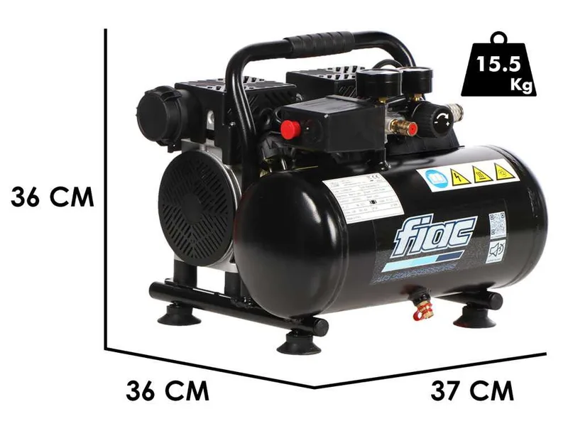 Fiac SUPERSILENT 6/1 - Compresseur d'air électrique portatif monophasé silencieux, oil-less - Moteur 1 CV - 6 L
