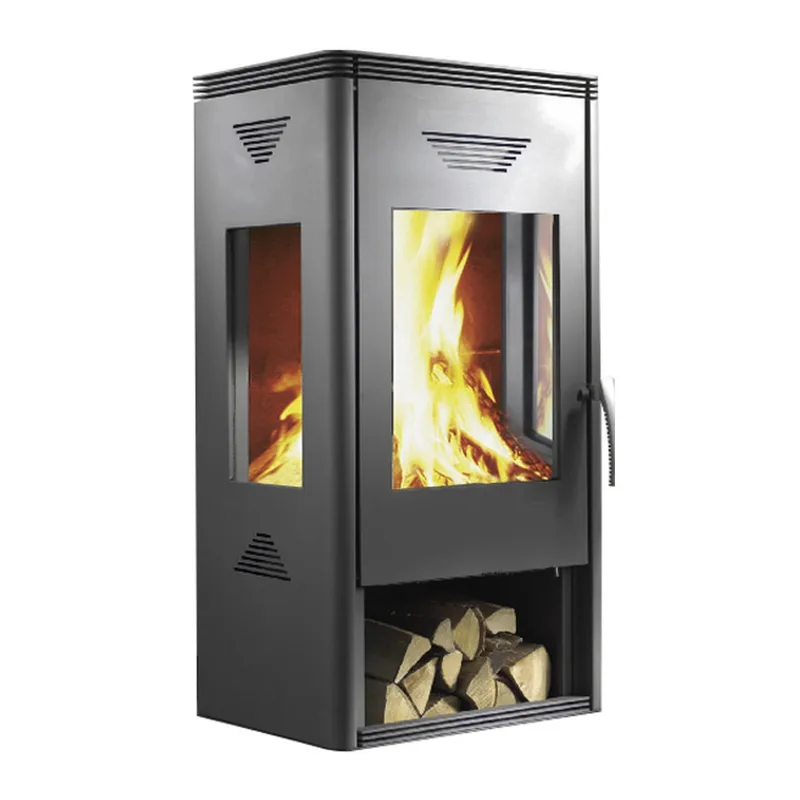 Wamsler poêle à bois « Trion » gris avec compartiment range-bûches