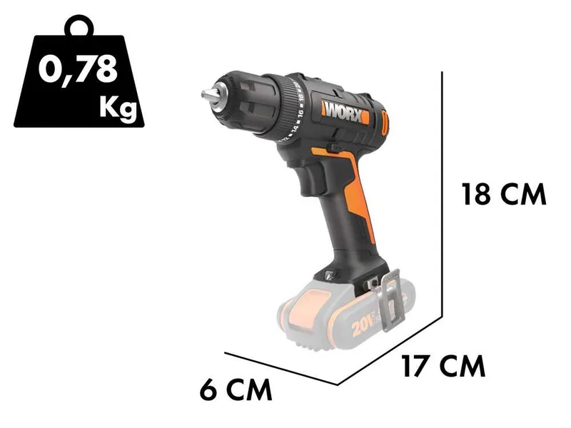 Worx WX100.9 - Perceuse Visseuse à batterie 20V - sans batterie et sans chargeur
