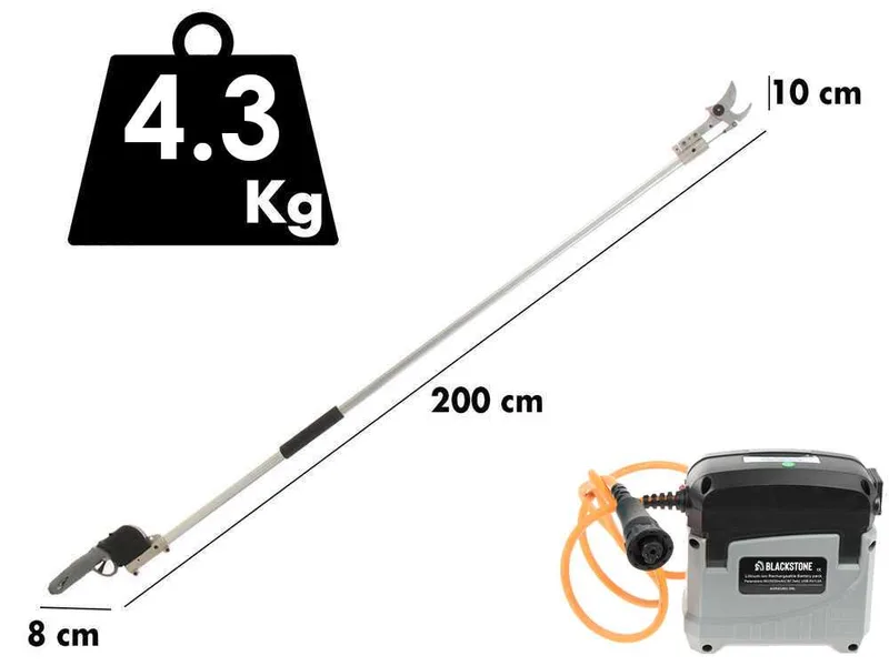 Sécateur électrique de taille BlackStone 500-BP avec perche BlackStone 30-H de 2 mt - Coupe à enclume - Diamètre de coupe 40 mm