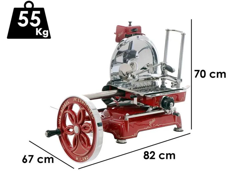 Berkel B114 - Trancheuse à volant avec piédestal - Lame en acier au chrome de 320 mm - Rouge