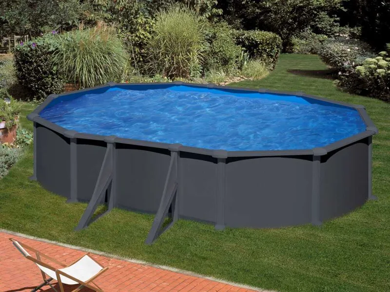 Gre Anthracite Ovale 610x375x132cm - Piscine hors-sol en acier