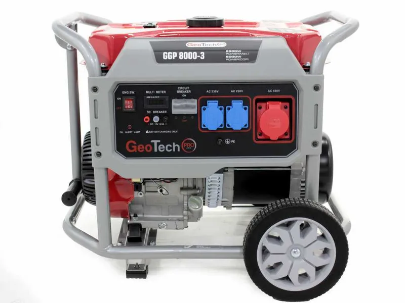 GeoTech Pro GGP 8000-3 - Groupe électrogène sur chariot avec AVR 6.6 kW - Continue 6 kw Triphasé