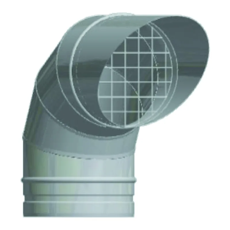 Schiedel PRIMA PLUS coude de sortie 90° Ø150 mm avec grille de protection contre les oiseaux simple paroi mat