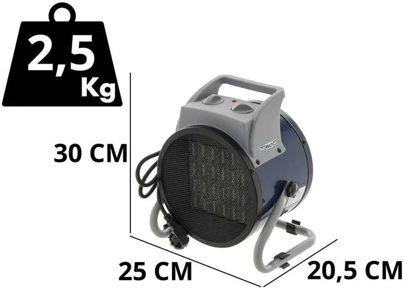 BullMach BM-EFH 3RC - Générateur d'air chaud électrique - élément chauffant en céramique - 3KW
